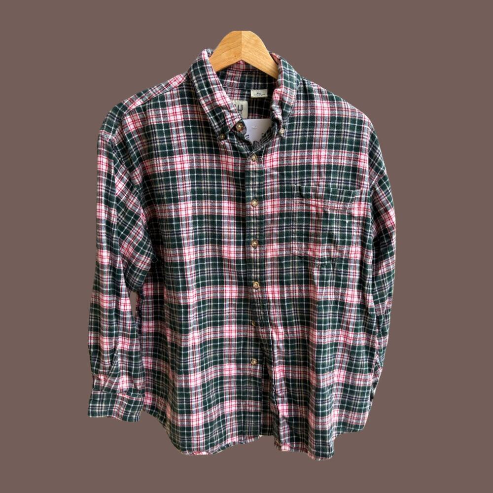 GAP Plaid Flannel Shirt | Green Pink Cotton | Size XXL | Vintage - Picture 1 of 3